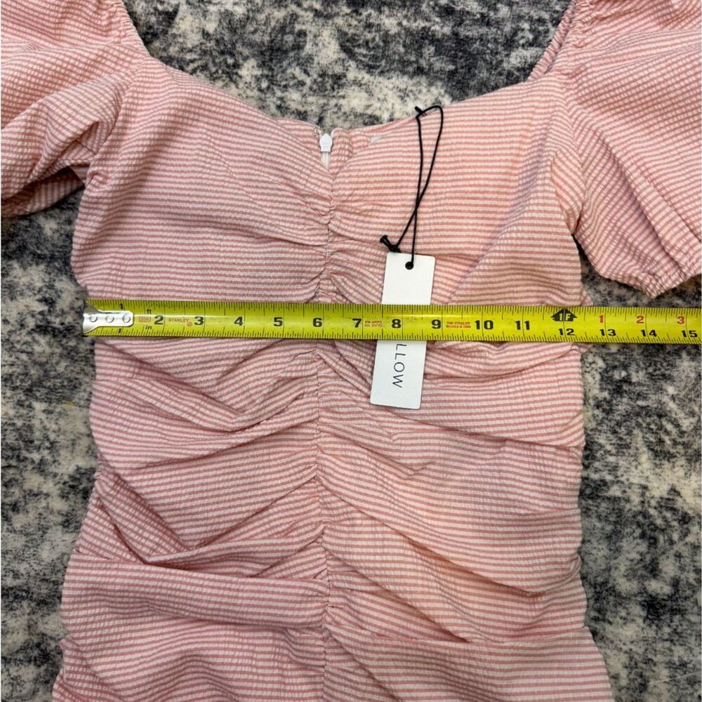 Willow & Clay Pink Seersucker Ruched Puff Sleeve Bodycon Mini Dress Womens M NWT - Picture 8 of 10
